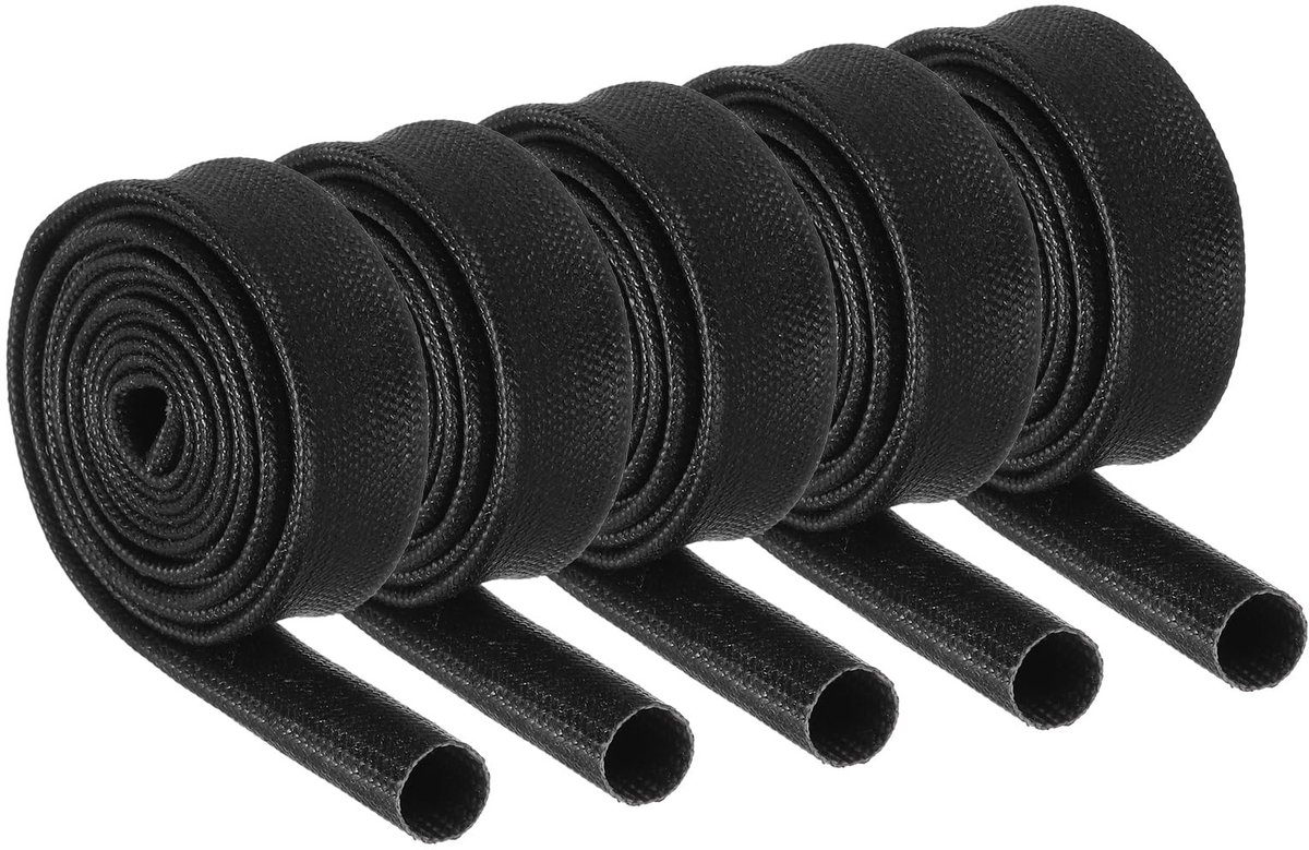 Dailygoods - Geïsoleerd gevlochten kabelhulzen - Kabelmanagement - Hittebestendig - Zwart - Kabelbescherming - Duurzaam en flexibel - Geschikt voor au...