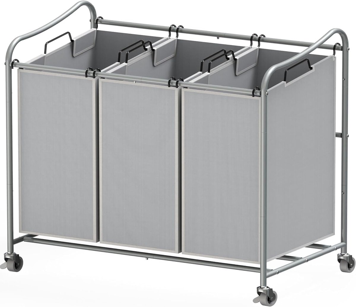 Wasserij Sorteerder Wagen - Wasbox met Wielen - Kleding Sorteren - Stevig Frame Met Extra Steun - 17.5x30.5x33 Inch - Zilver