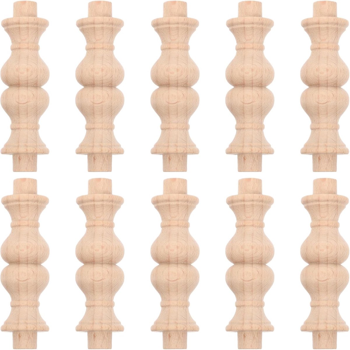 Houten Balusters - Decoratieve Zuilen - Hekwerk Maken - Fijne Gravures - 10 Stuks - Onbewe
