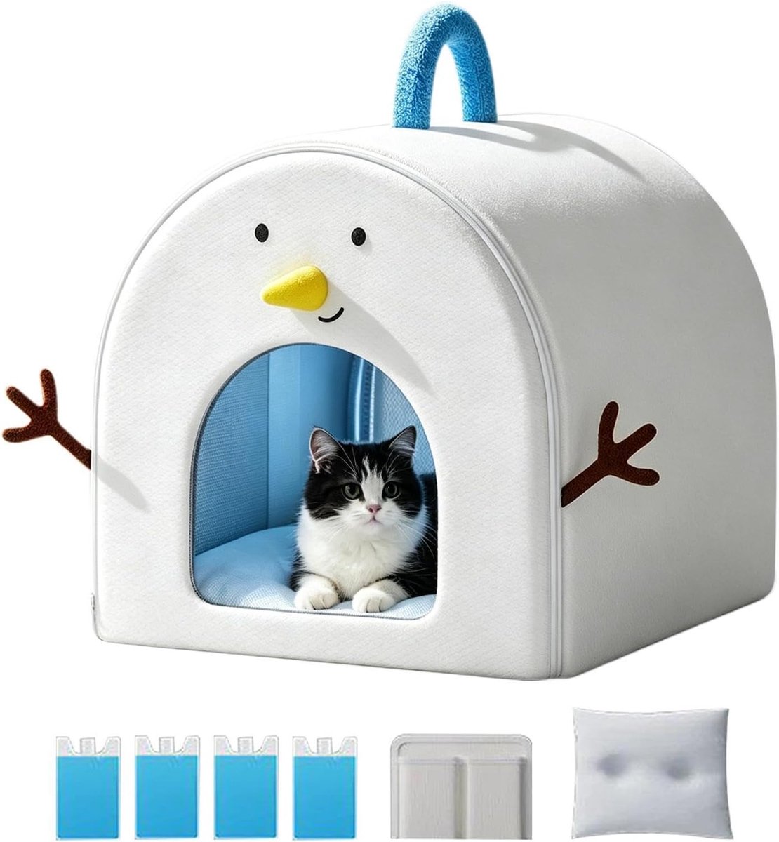 Koelend Kattenhuis - Huisdier Grot - Zomerse Rust - Met 4 Ijspakketten - 41 cm Breed - Wit