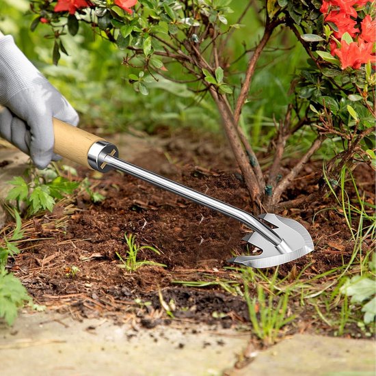 Gras Uittrekker - Onkruidverwijderaar Tuin - Gazon Onderhoud - Dubbele Snijkant - 32 x 5 cm - Houten Handvat — afbeelding 4