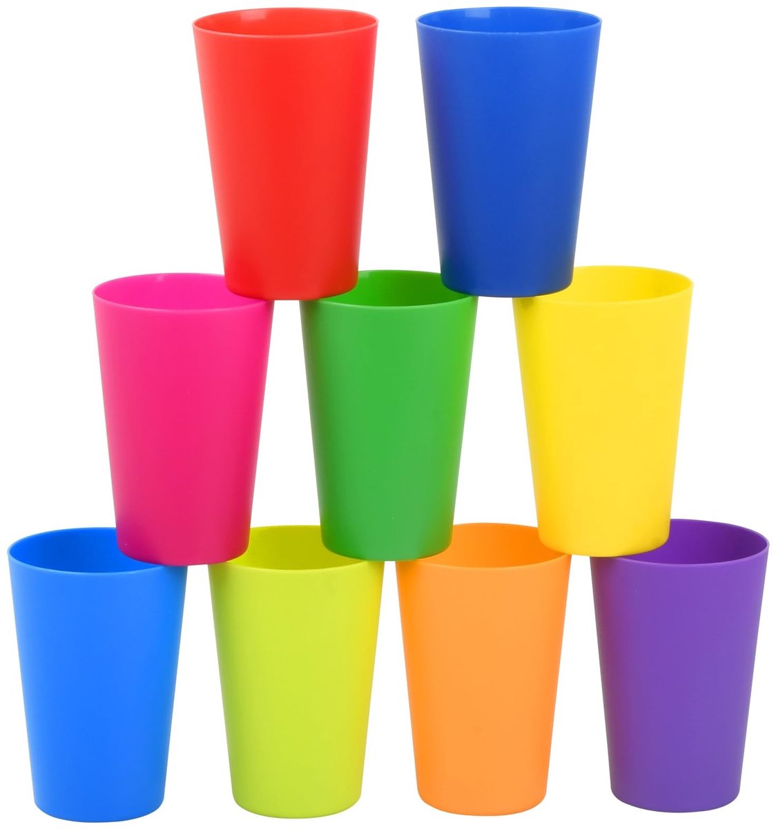 Dailygoods - 9 stuks kleurrijke drinkbekers voor kinderen, herbruikbare kunststof beker, 9 kleuren, 160 ml, picknickbekers, waterglazen van hard kunststof, voor keuken, feesten, kamperen, barbecues, reizen
