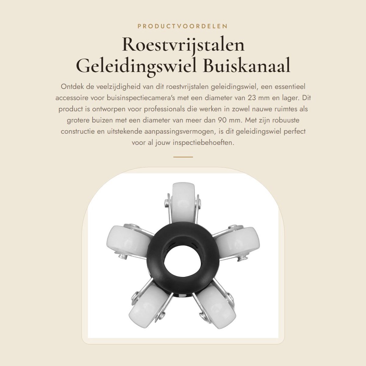Dailygoods- Geleidingswiel 90 mm - Roestvrij Staal - Inspectiecamera Accessoire - Buiskanaal - Compatibel met 23 mm - Veelzijdig en aanpasbaar