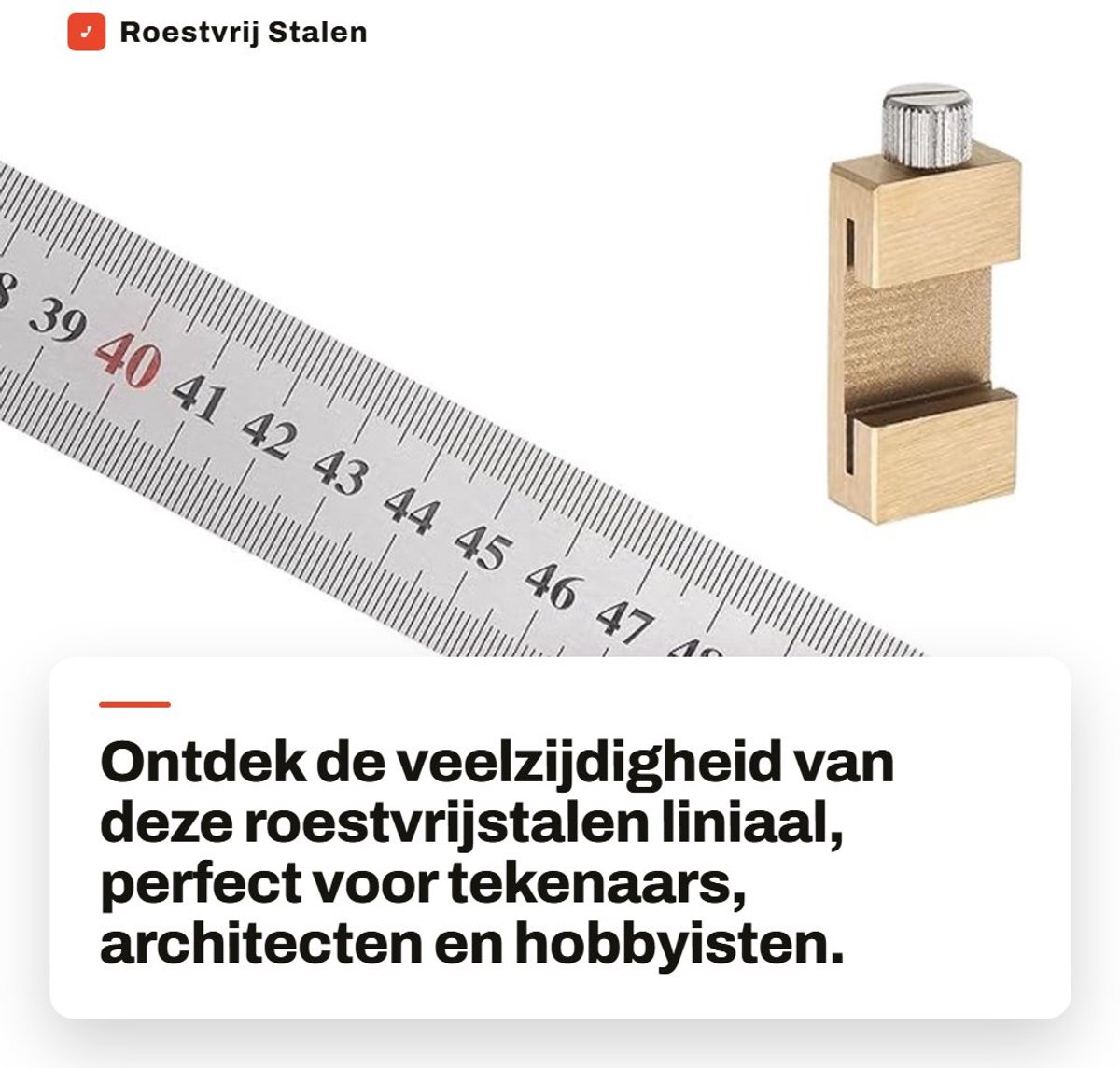 LIVIA HOME- Liniaal 50 cm - Roestvrij Staal - Dubbel Leesmeetgereedschap - Verstelbaar Positioneringsblok - Architectonisch Ontwerp - Duurzaam - Meetlat