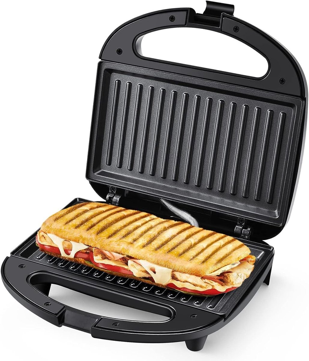 Elektrische Grill - Sandwichmaker - Snelle Maaltijden - Antiaanbaklaag - 750 Watt - Zwart