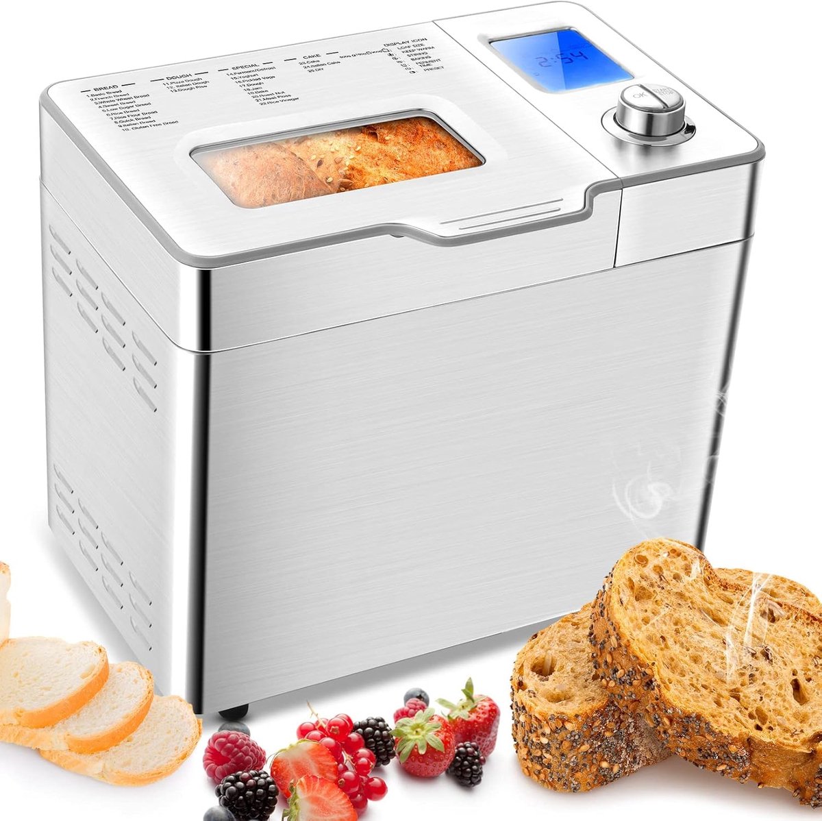 Broodbakmachine - Automatische bakker - Zelf brood bakken - 25 bakprogramma's - 500-1000 gram - Zilverkleurig