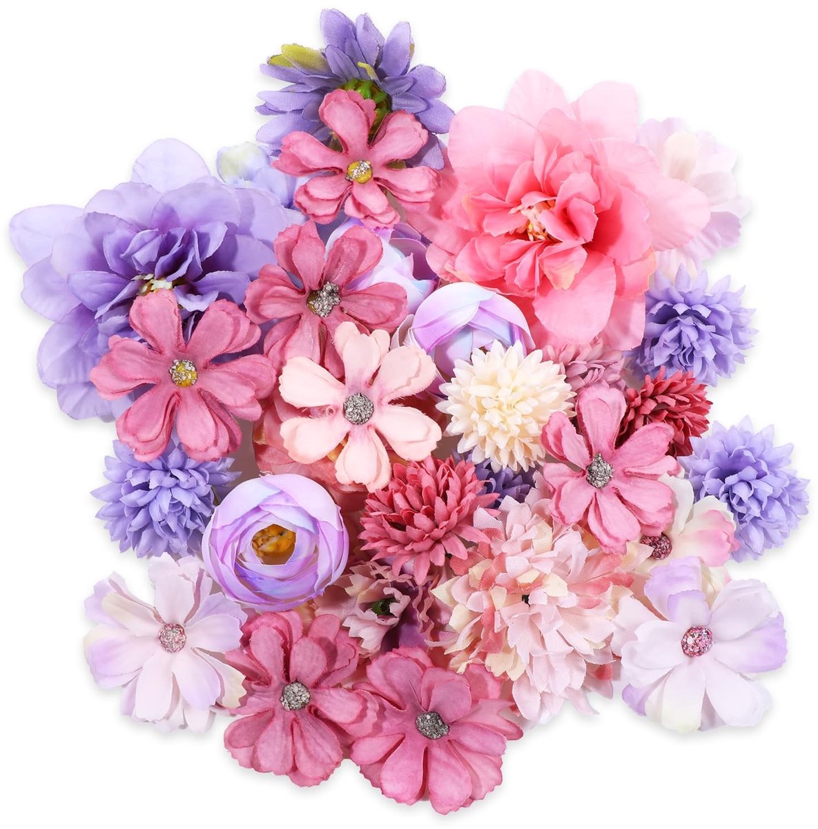 Dailygoods - 30 Stuks Kunstbloemen voor Woondecoratie - Mini-Zijden Bloemen in Paars en Roze