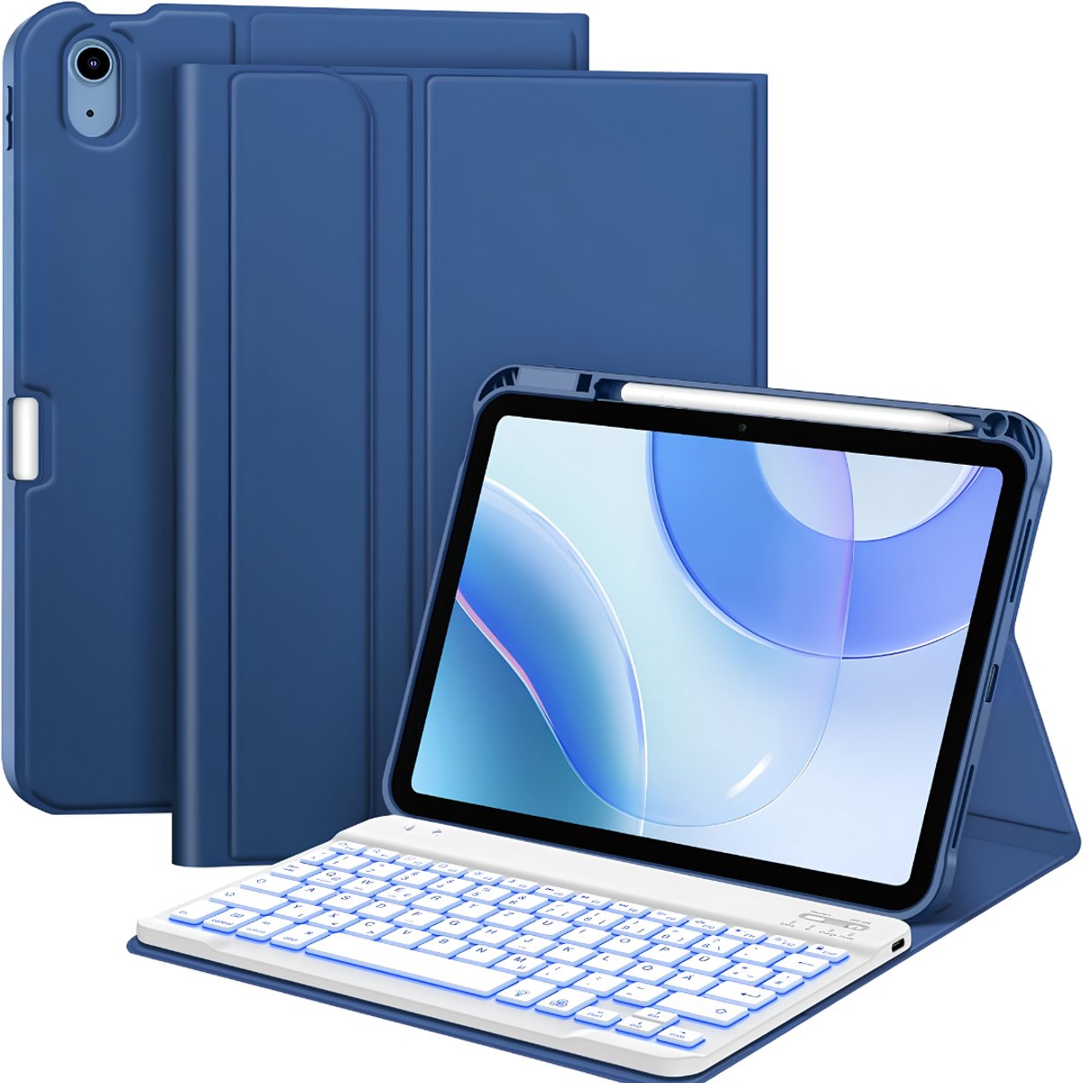 SP® Ipad Hoes met Toetsenbord - Toetsenbordhoes met Penhouder - Toetsenbordhoes voor Ipad A16 - Donkerblauw - 29cm x 21cm x 4cm