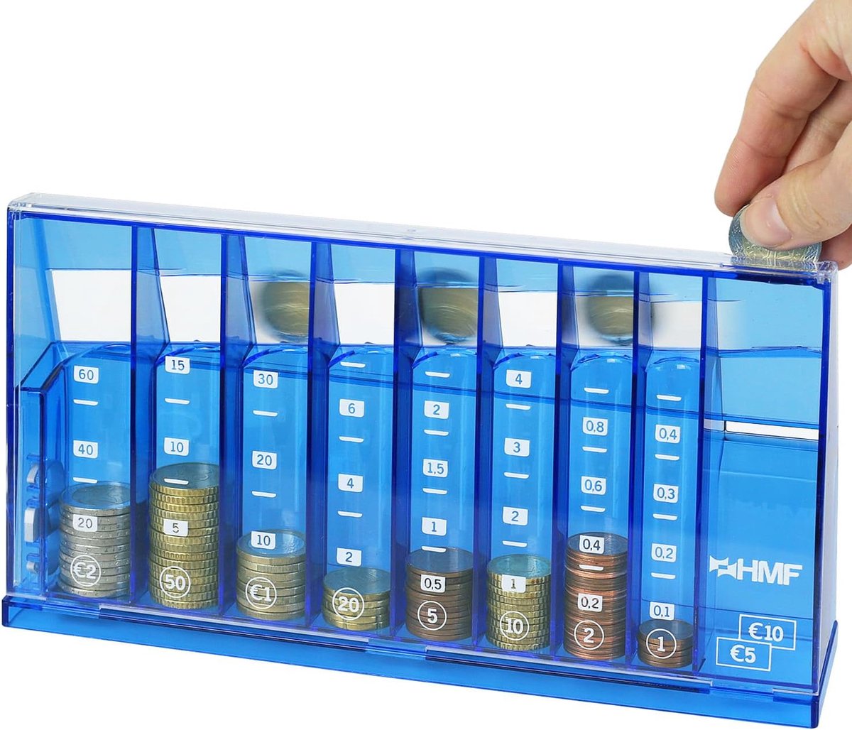 Thijox - Muntenteller met Automatische Sortering en Transparante Muntensorteerder voor Kleingeld, Spaarpot voor Kinderen met Waardeschaal, Blauw - 24