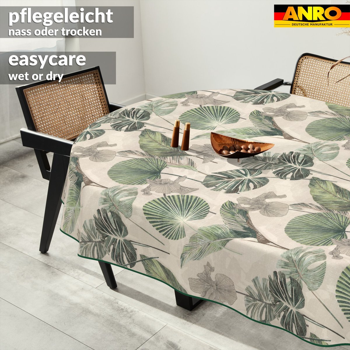 ANRO Tafelkleed Bloemenornamenten Beige Ovaal 280x140cm Met sierband Afwasbaar Waterafstotend