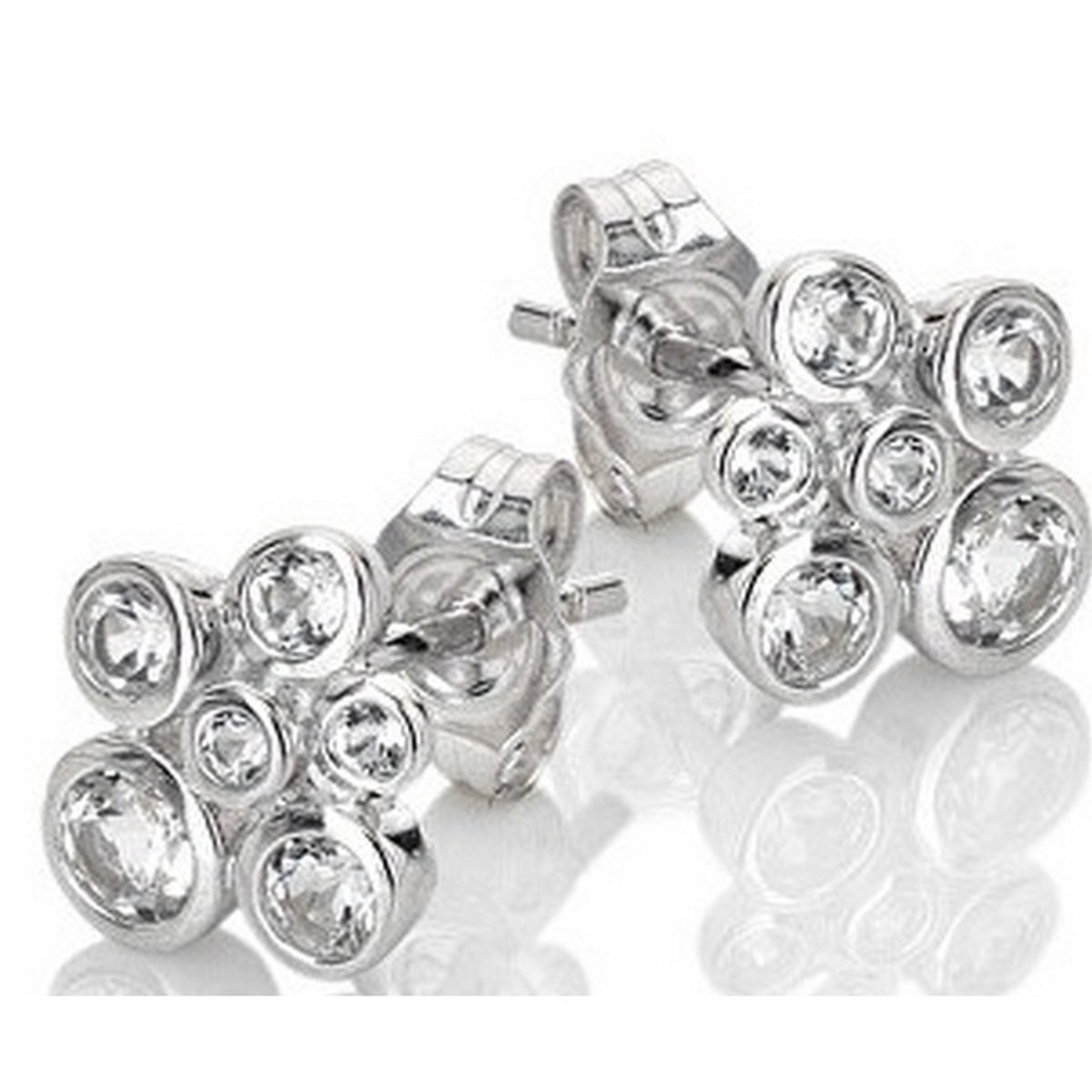 HOT DIAMONDS TENDER DE836 ZILVEREN OORKNOPJES MET DIAMANT EN WITTE TOPAAS 1 PAAR