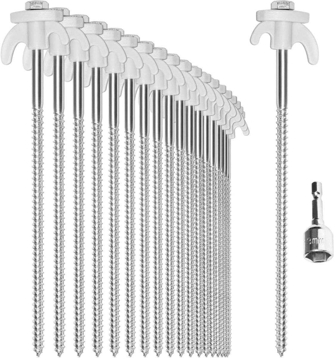 Thijox - 20x Tentharingen Staal met Adapter voor Accuschroevendraaier - Robuuste Schroefharingen voor Camping, Tuin en Buiten - Ideaal voor Harde Gron