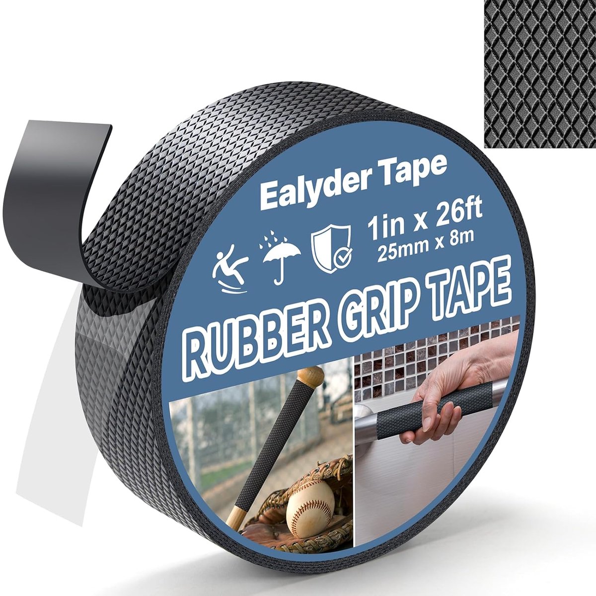 Thijox - Rubberen Gripband 25mm x 8m - Ultra Sterke Waterdichte Antislipband met Gestructureerde Lijm - Zwart, Voor Veiligheid in Huis, Tuin en Op Rei