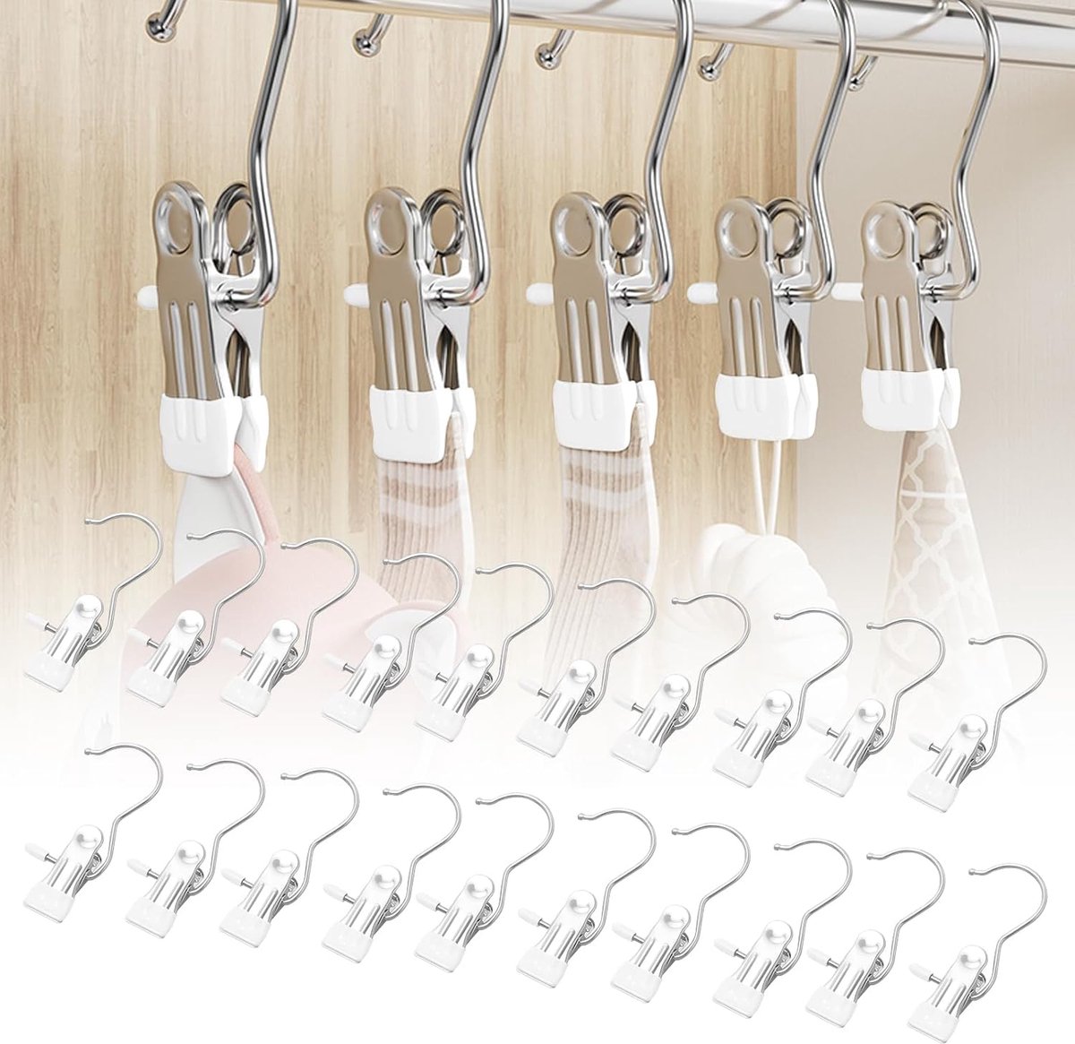 Thijox - 20 Stuks Wasknijpers Zonder Afdruk - Metalen Handdoekklemmen met Antislip - Duurzaam Roestvrij Staal - Multifunctionele Klemmen voor Kleding,