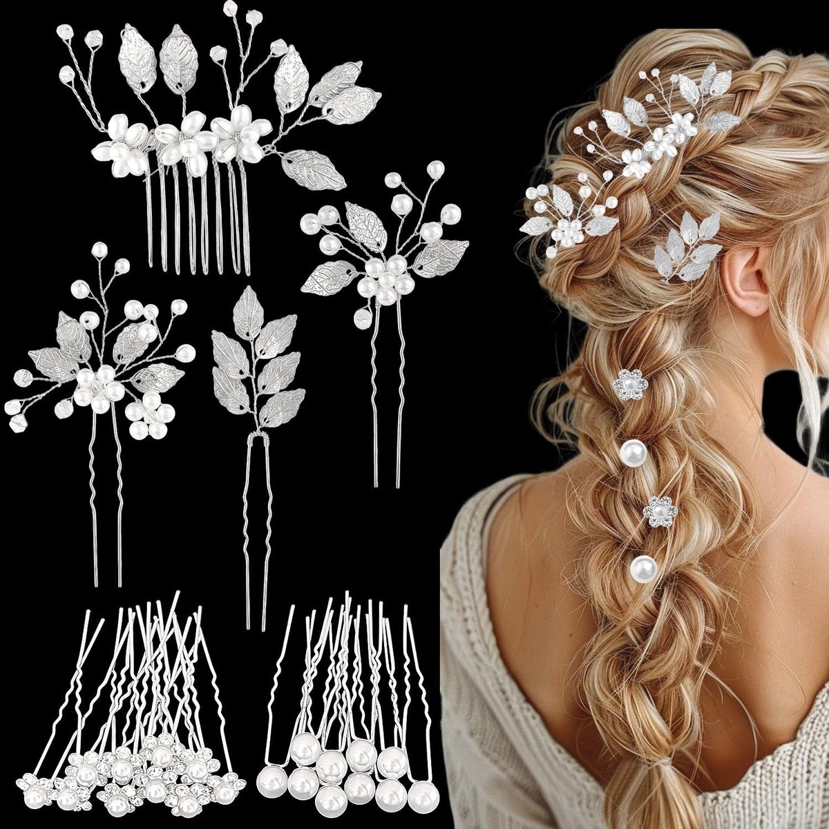 Thijox - 4 Stuks Bruiloft Haaraccessoires Dames - 10 Parel Haarspelden en Bloem Strass Haarspelden voor Bruiden en Bruidsmeisjes - Elegante Bruidsacce