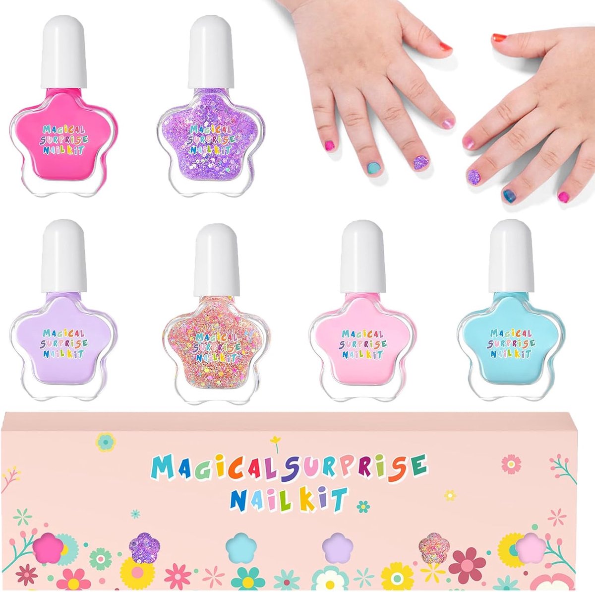 SnelShoppen - 6 Kleurige Kindernagellak Set - Niet-Toxisch, Afneembaar, Aqua Nagellak - Sneldrogend, Waterbasis, Perfecte Cadeau voor Meisjes, DIY Nag