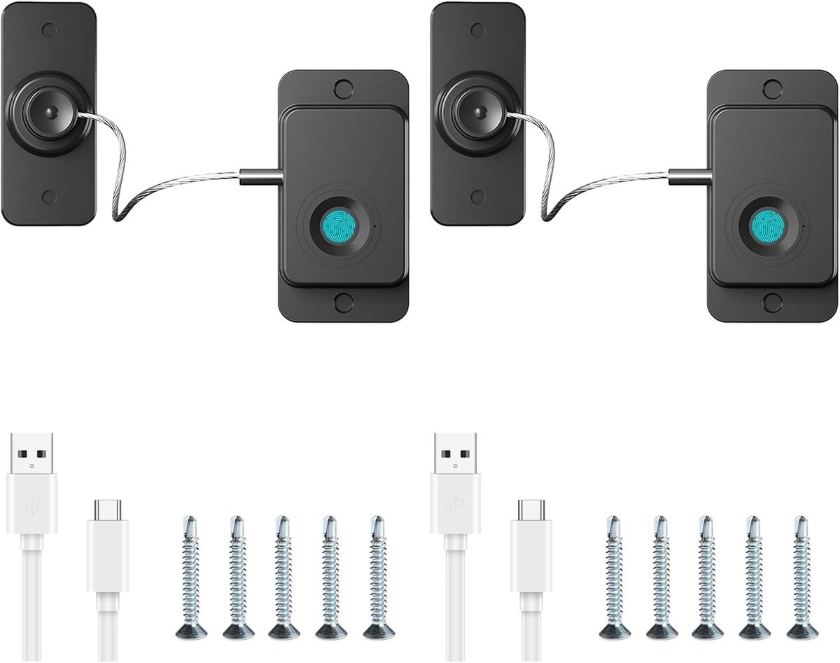 Thijox - Koelslot met Vingerafdruk Beveiliging voor Kinderen - Kastbeveiliging zonder Boren - Raambeveiliging voor Thuis en Kantoor - USB Oplaadbaar -