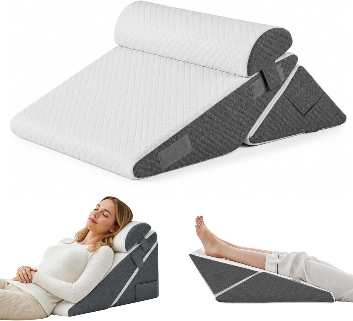 Thijox - SeiriHelper Wigkussen Set van 3 Stuks, Hoogte Verstelbaar 25-30 cm, Wigvormig Kussen voor Bed, Bank en Lezen, Orthopedisch Rugkussen voor Ref