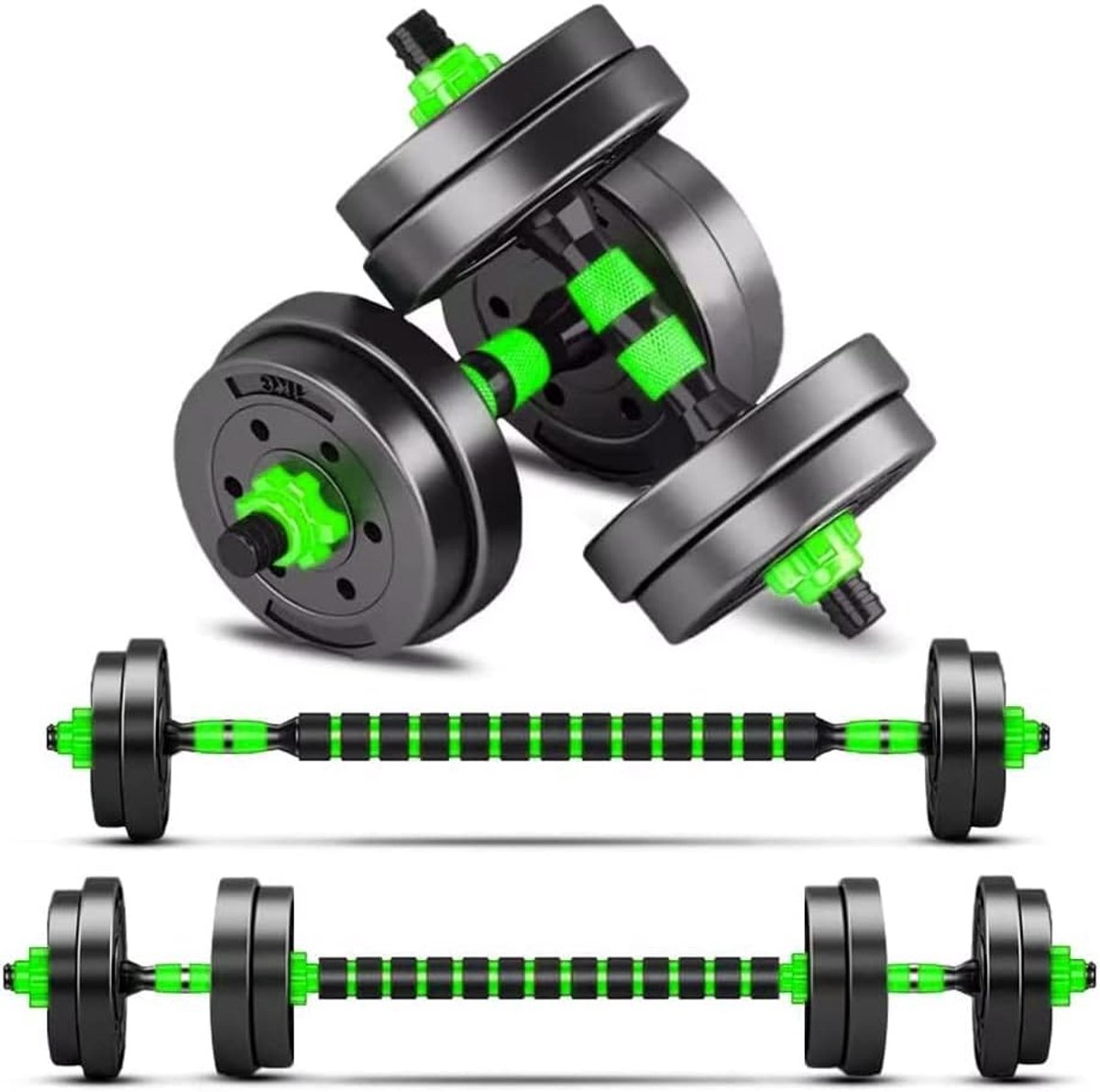 Thijox - Verstelbare Dumbbell Set 10kg (5kg*2) - Halterset voor Thuis Fitness - Krachttraining voor Dames en Heren - 3 in 1 Halters met Barbell Link -