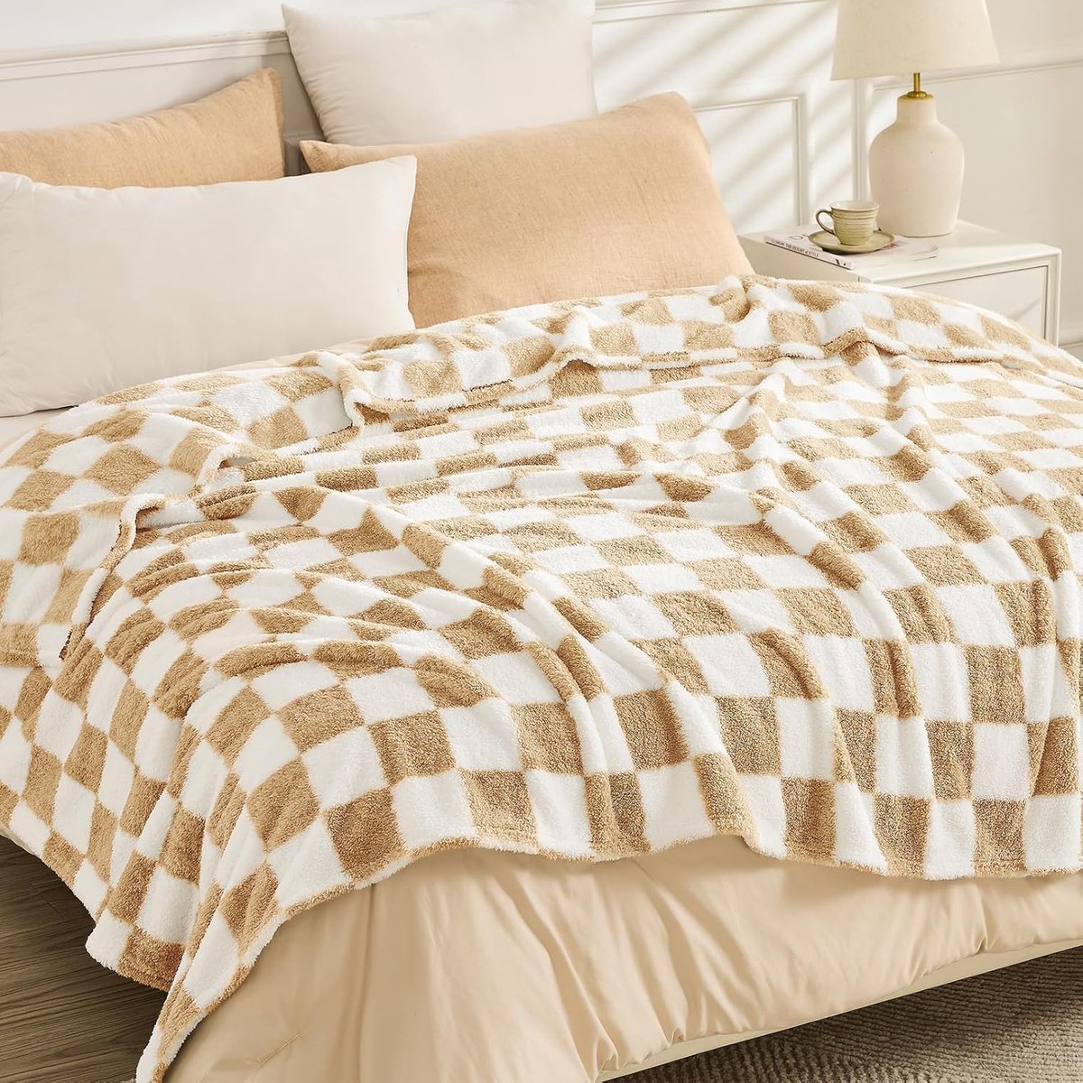 SnelShoppen - Fleece Dekentje Sherpa Fluffy Flanel Plaid 150x200cm Beige, Zacht Warm Cozy voor Bed, Bank, Stoelen, Picknick en Meer