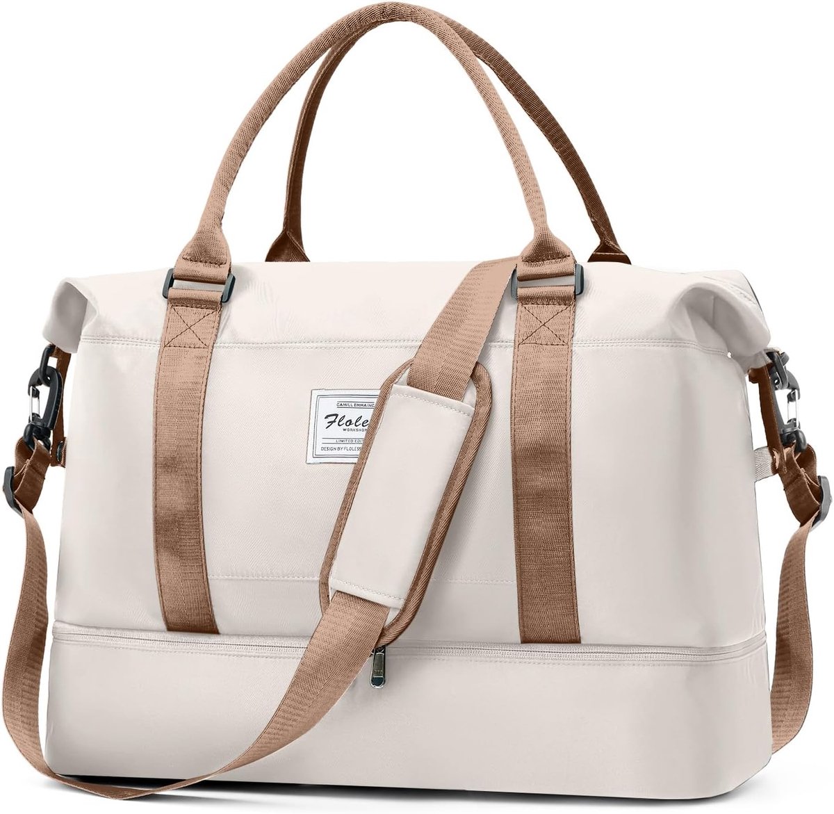 Thijox - HPLQQ Weekender Reistas Dames 45x36x20 cm - Sporttas Handbagage Easyjet - Ziekenhuistas - Zwemtas - Trainingstas met Schoenenvak - A01-Beige