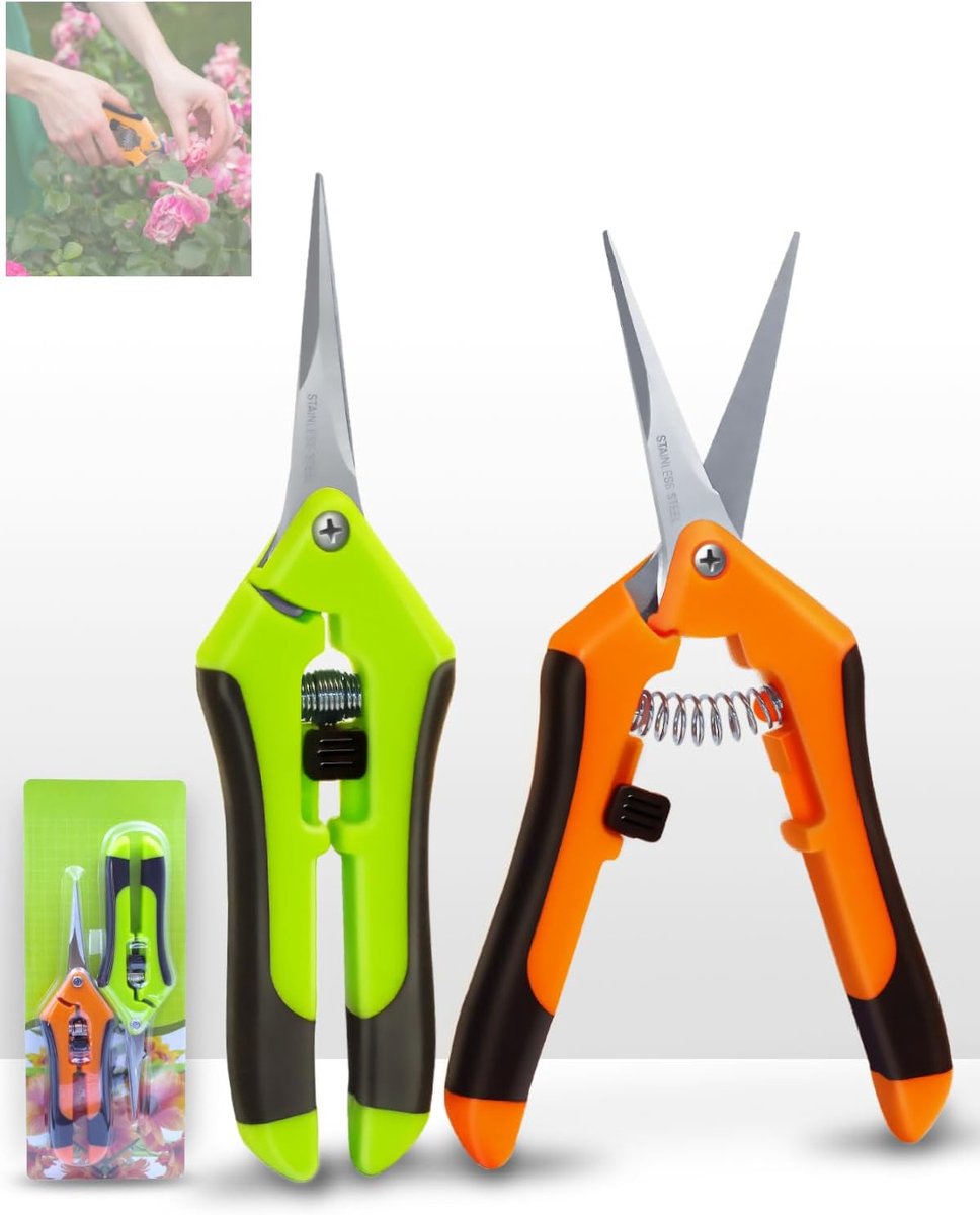 Thijox - 2 Stuks Kleine Snoeischaar Set met Ergonomische Vergrendelgreep en Titanium Gecoate Messen voor Nauwkeurig Snoeien van Bloemen, Vruchten, Gro