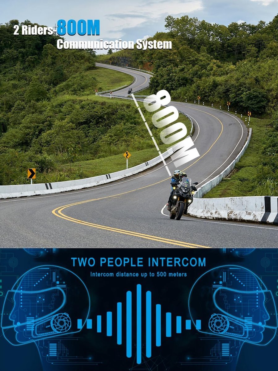 Thijox - MAXTO Motorfiets Bluetooth Headset 2-Riders 800M Intercom Communicatiesysteem, HiFi Stereo Geluid, IPX6 Waterdicht, Motorhelm Speaker-Interco