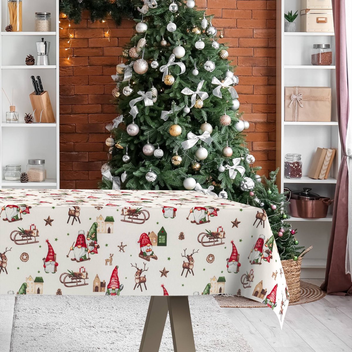 ANRO Tafelkleed Kerstkabouter Rood 260x140cm Rechte rand Afwasbaar Waterafstotend Binnen & Buiten