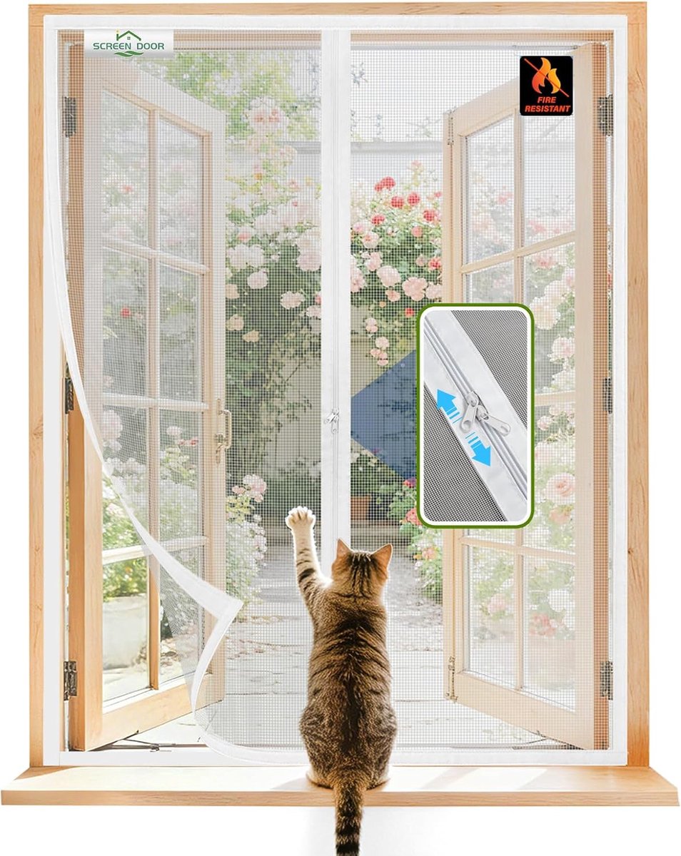 Thijox - SCREEN DOOR Vliegengaas voor Ramen 130x150 cm, Insectenbescherming zonder Boren, Scheurvast Glasvezel, Vlamvertragend, Zwart, Geschikt voor T