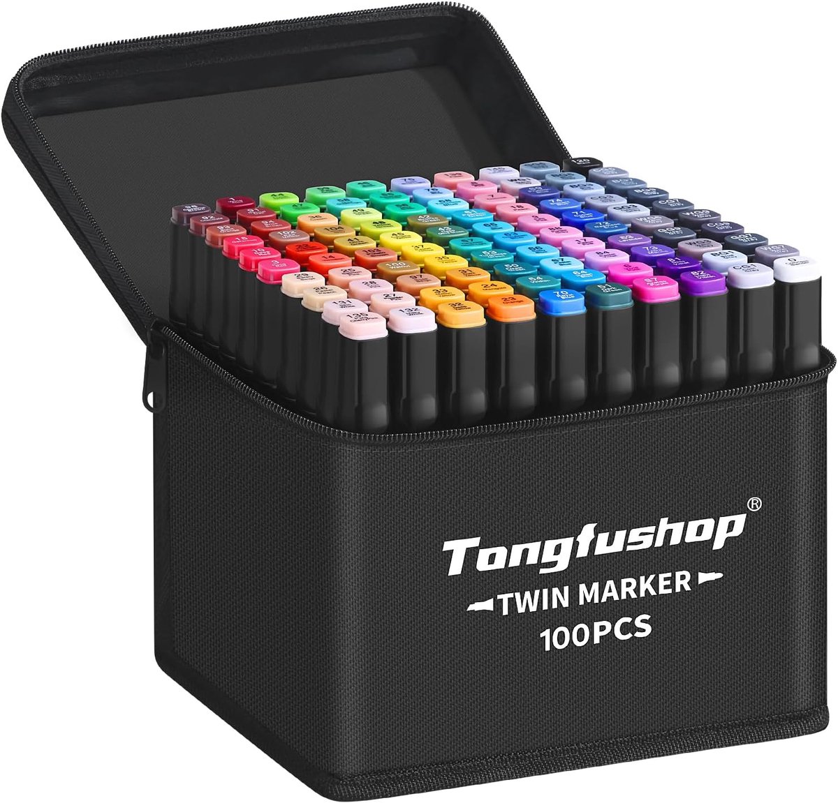 Thijox - 100 Kleurmarkers Alcoholmarkers Dubbelzijdig Sneldrogend Viltstiften met Transporttas en Afstandhouder - Permanente Markers voor Animatie en