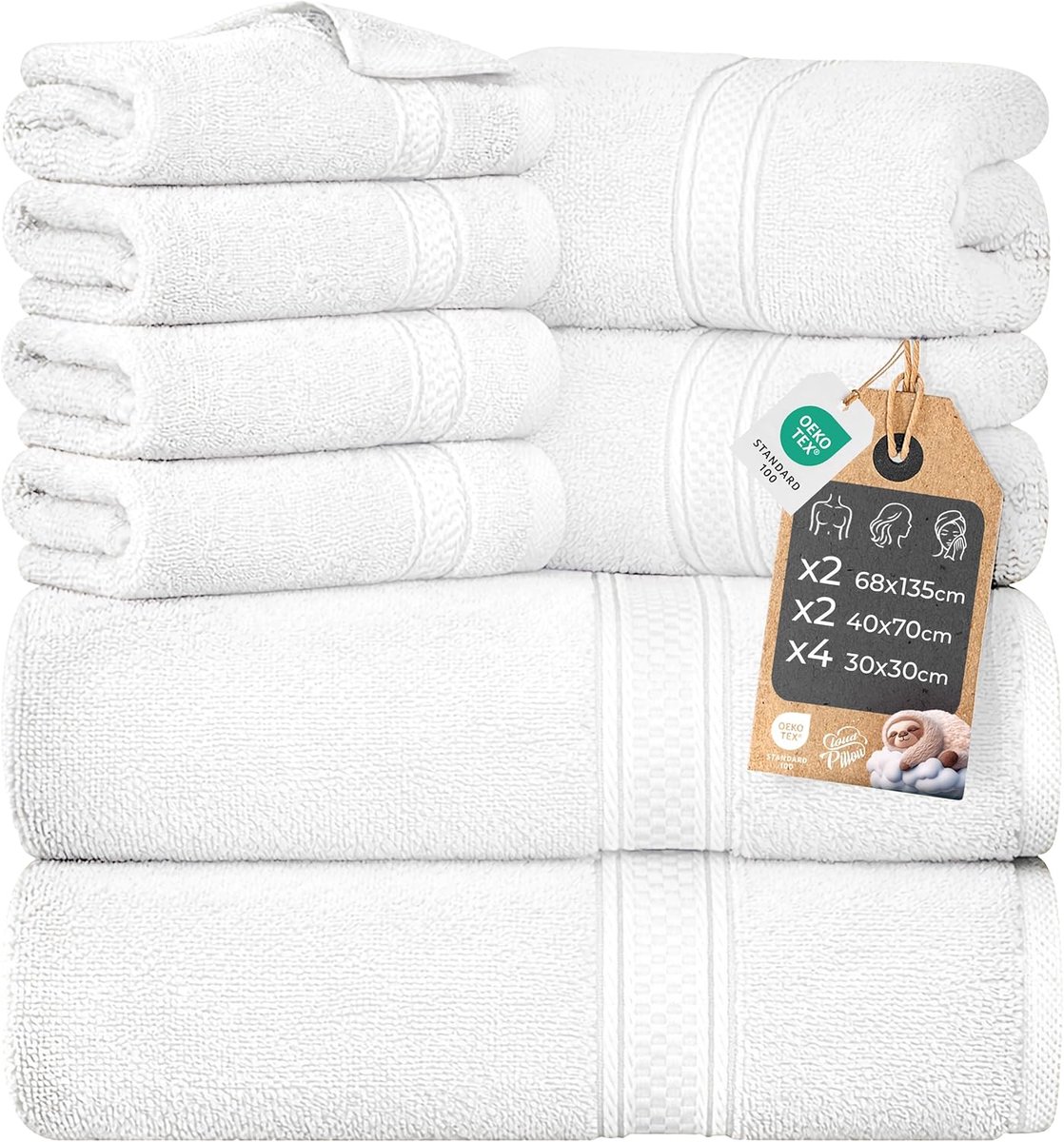 Thijox - Cloud Pillow Handdoekenset 8-delig - 100% Katoen - 2 Badlakens 68x135 cm, 2 Handdoeken 40x70 cm & 4 Washandjes 30x30 cm - Zacht, Zeer Absorbe