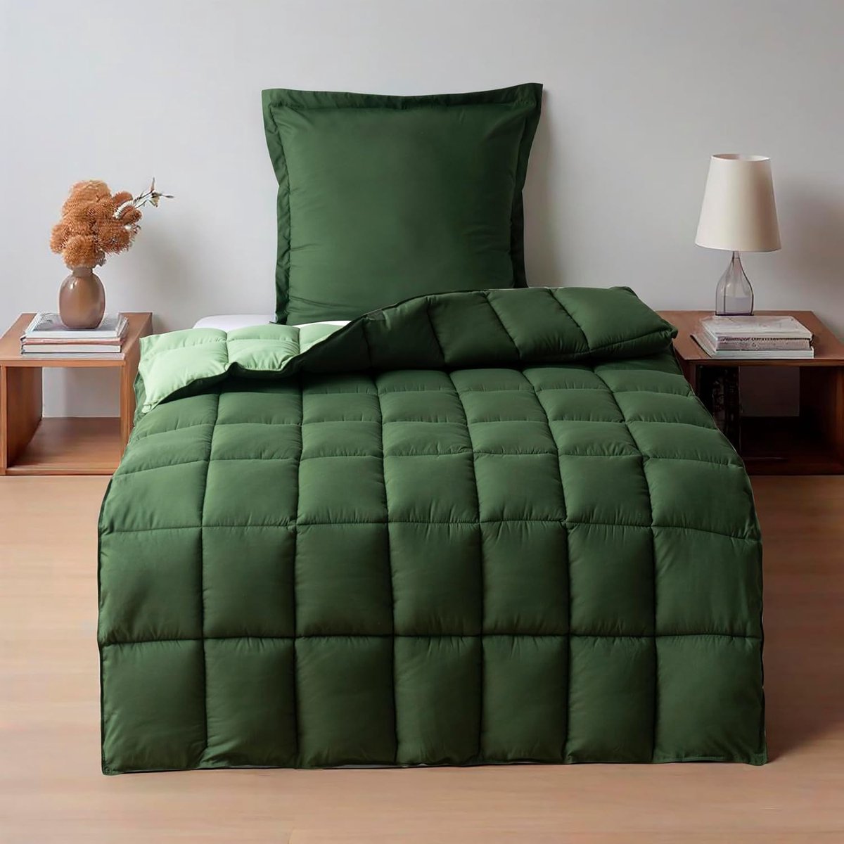 SnelShoppen - Dekbedovertrekset 140x200cm, 1 Dekbed + 1 Kussensloop 65x65cm, Oeko-Tex, 4 Seizoenen, 250GSM, Reversible, Groen/Lichtgroen