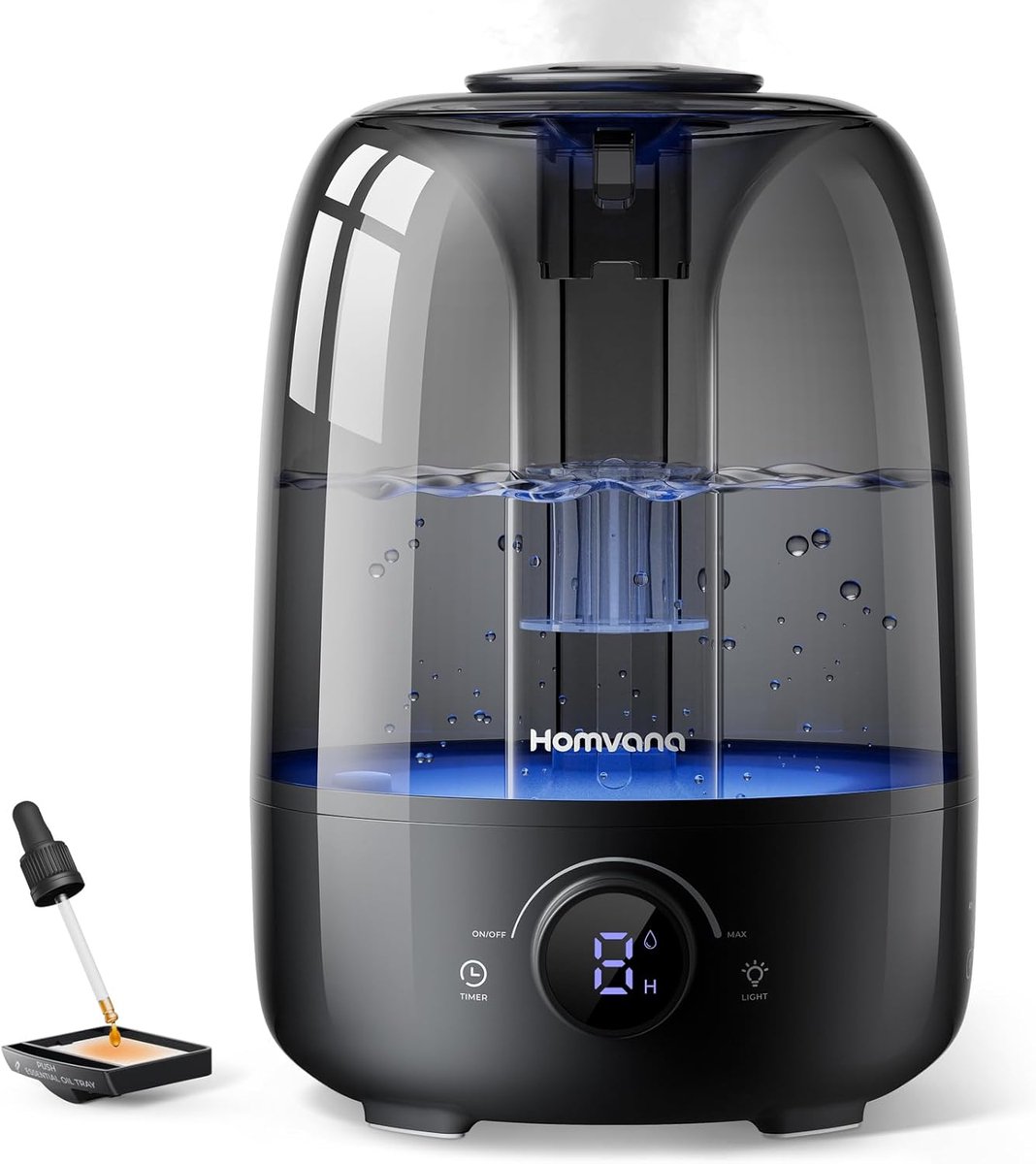 Thijox - Topfill Luchtbevochtiger 4L voor Slaapkamer, 40 Uur Gebruik, Diffuser, BPA-vrij, Aromatherapie voor Kinderkamer, Planten, Baby, Zwart