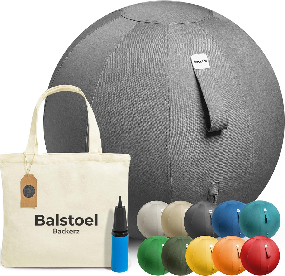 Thijox - Luxe Backerz Zitbal 65 CM - Ergonomische Yoga Bal voor Kantoor en Thuis - Linnen Lichtblauw met Donkergrijze Hoes - Ideaal voor Gezond Zitten
