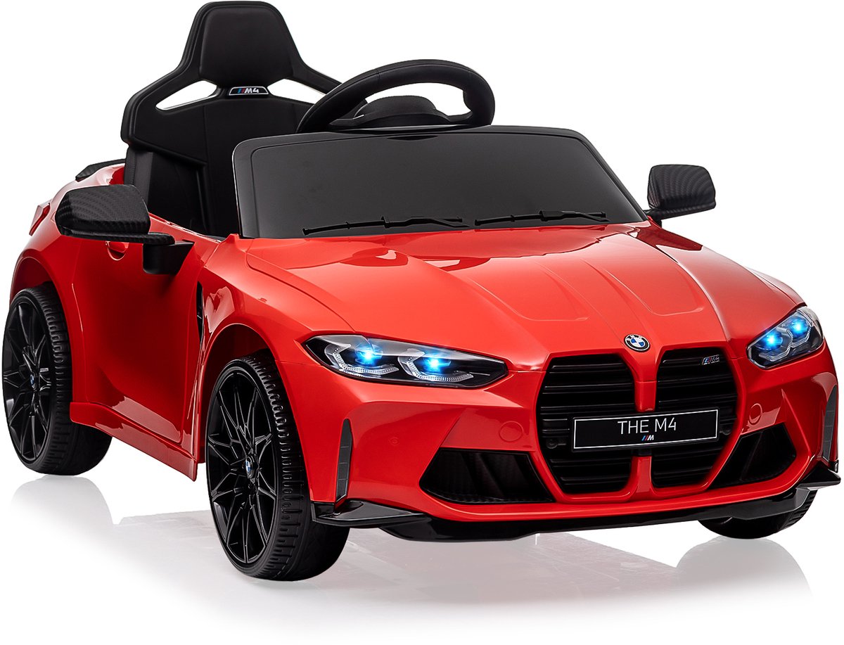 Elektrische Kinderauto 12V – BMW M4-stijl – met Afstandsbediening – LED-verlichting – MP3-speler – Rood