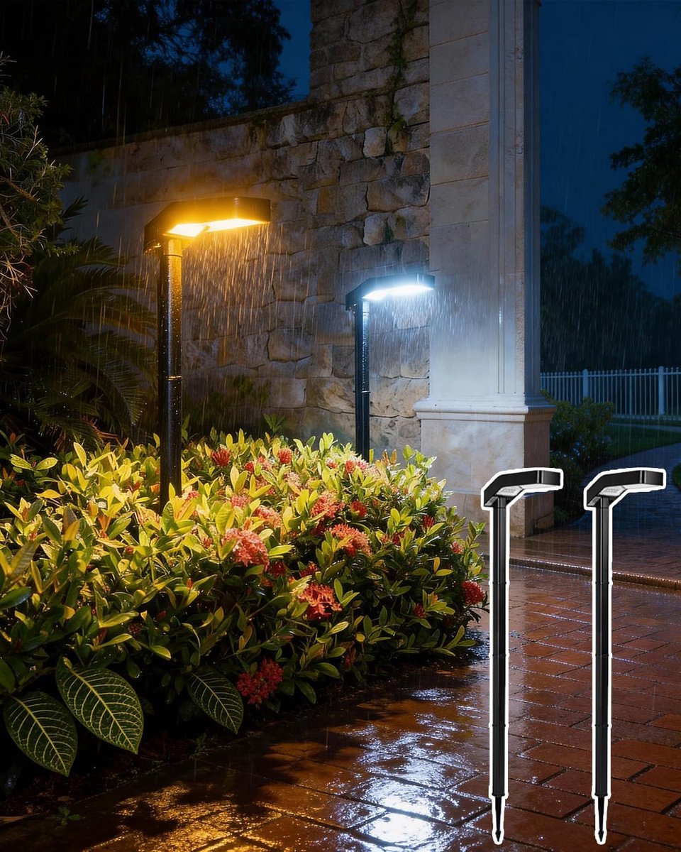 Thijox - 2X Solarverlichting Tuin Padverlichting met Warm Witte LED op Zonne-Energie, IP65 Waterdicht Automatische Aan/Uit voor Buiten, Gazon, Binnenp