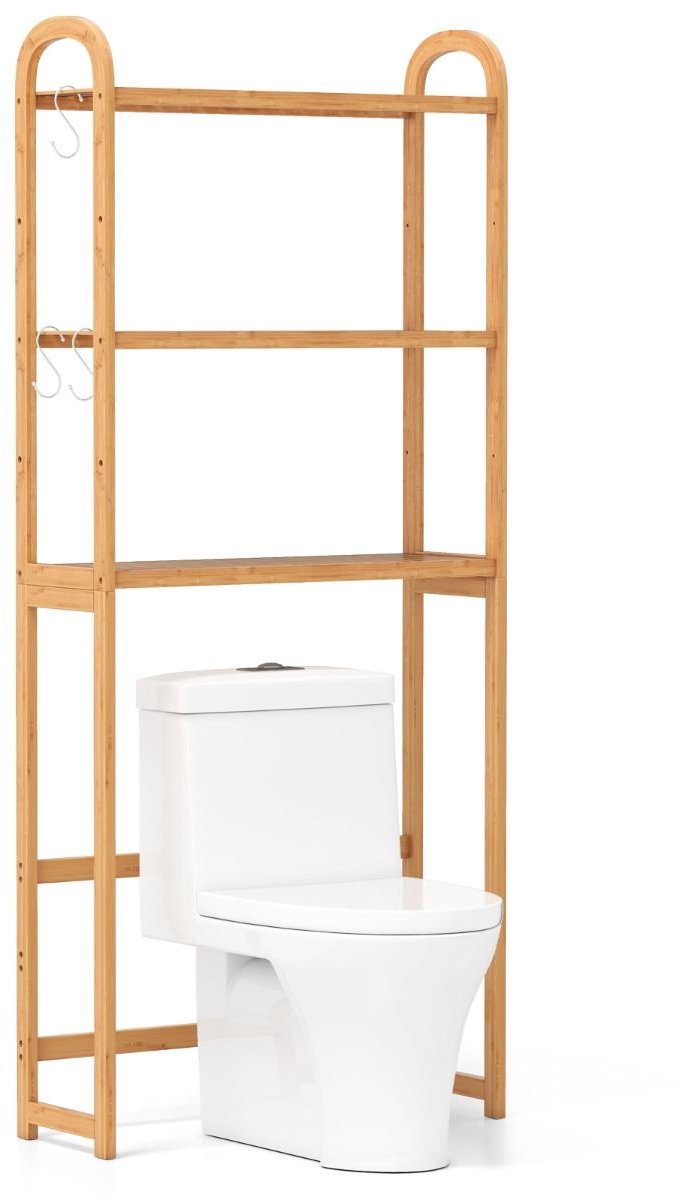 SureDeal® - Badkamerkast - 3-laags Toiletrek Bamboe - Haken - 71,5x25x166 cm - Naturel