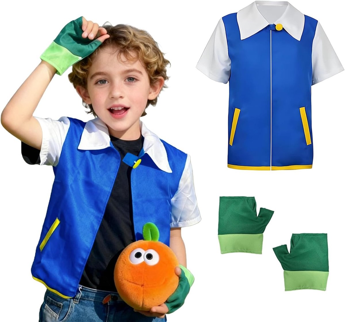 Anime Cosplay Kostuum voor Kinderen, Blauwe Jas en Handschoenen Set voor Halloween, Themafeesten en Podiumoptredens, Perfect voor Creatieve Spellen