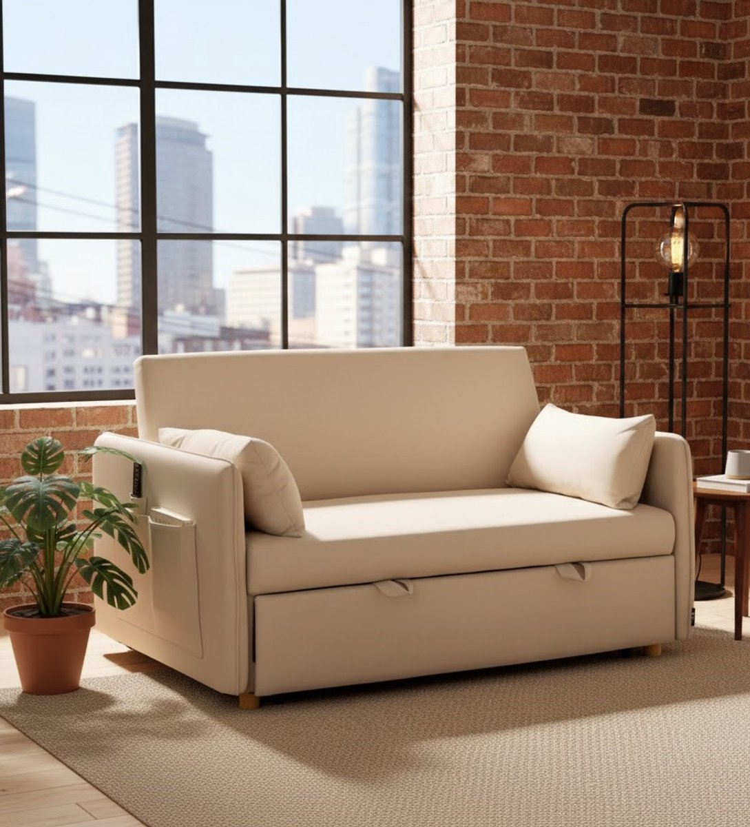 Luxe 3-in-1 Slaapbank 2-Zits Beige - 120x190 cm - Novihome