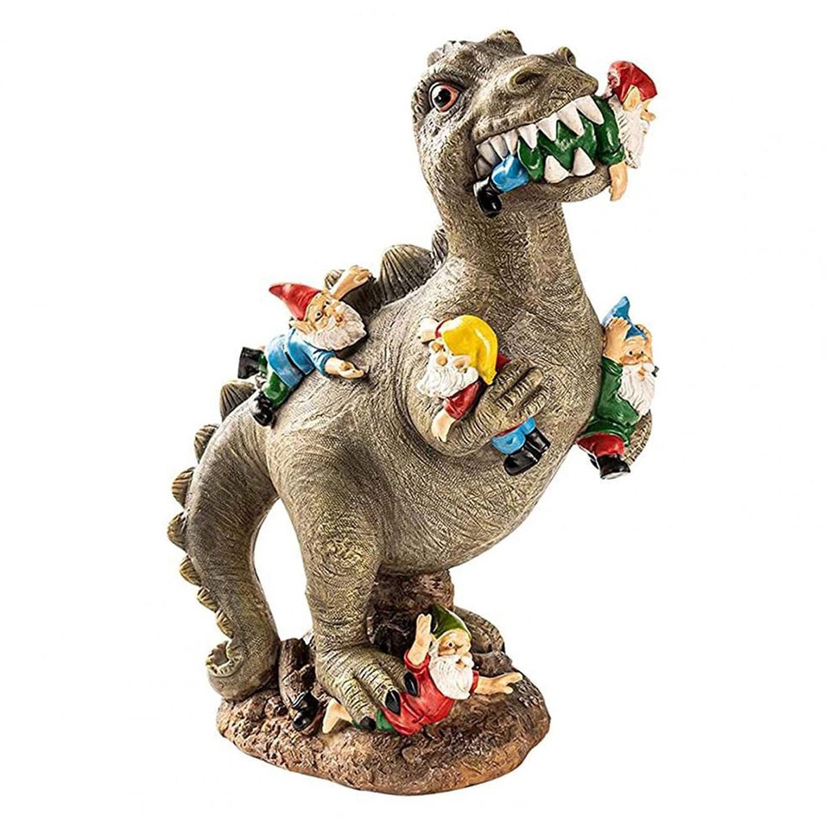 SolidKeus - Grappige Tuinstandbeeld van Dinosaurus met Dwergen