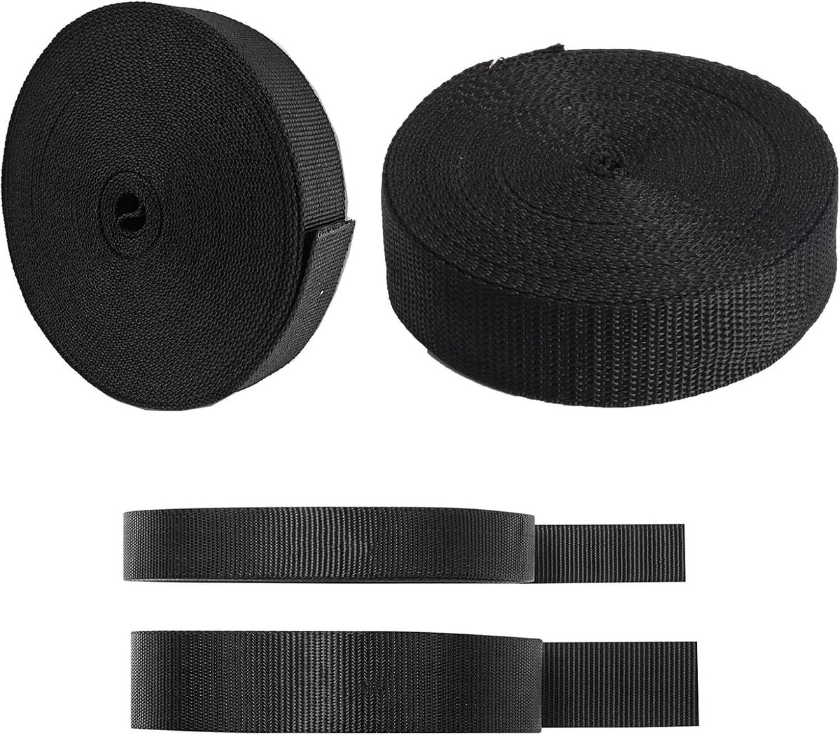 Zware Nylon Strap in Zwart - 2 Rollen van 10 Meter - Diverse Breedtes voor DIY, Luggage en Dierenhalsbanden