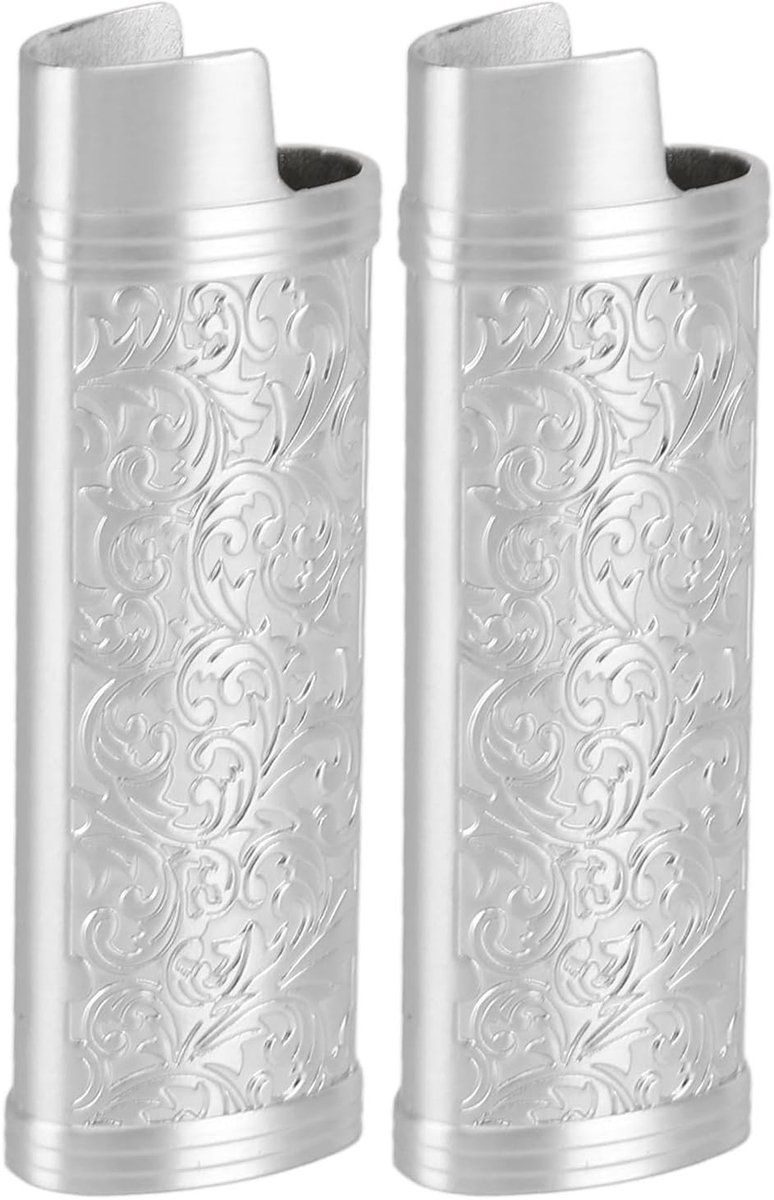 Stijlvolle Vintage Botanische Ontwerp Lighter Case voor BIC Aanstekers - Beschermhoes van Zinklegering in Zilver, Perfecte Accessoire voor Rookliefhebbers