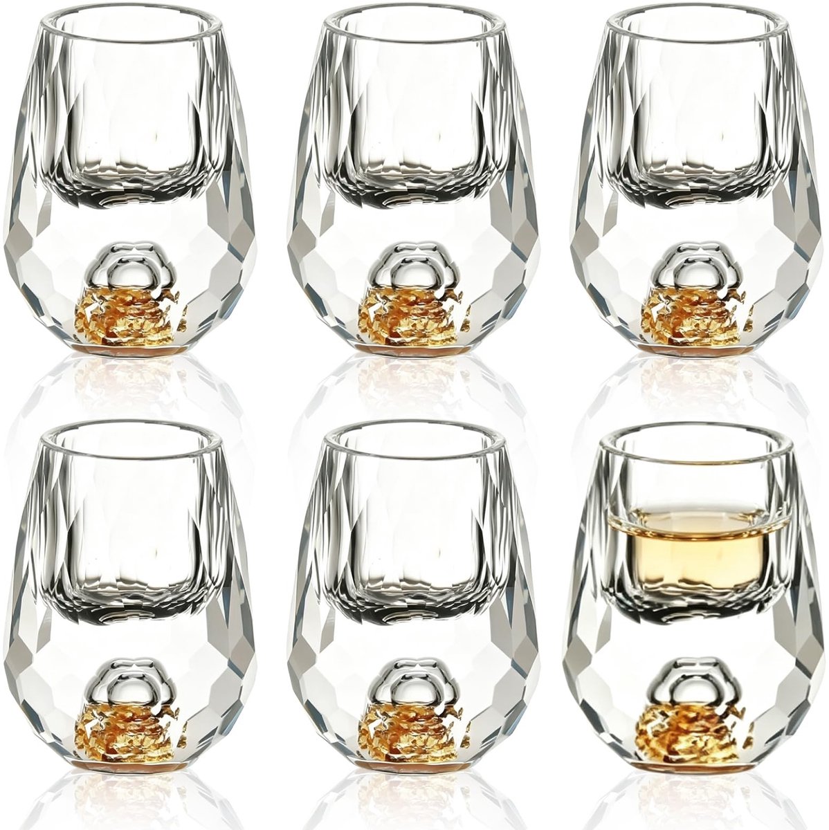 SolidKeus - Set van 6 Kristallen Shotglazen met 24K Goudvlokken