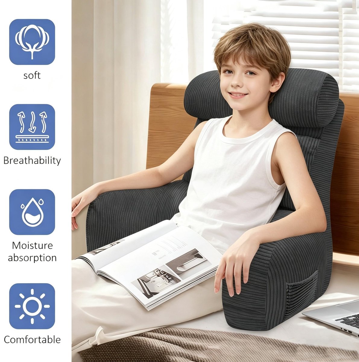SolidKeus - Ergonomisch Leeskussen met Armsteunen en Verstelbare Rugleuning