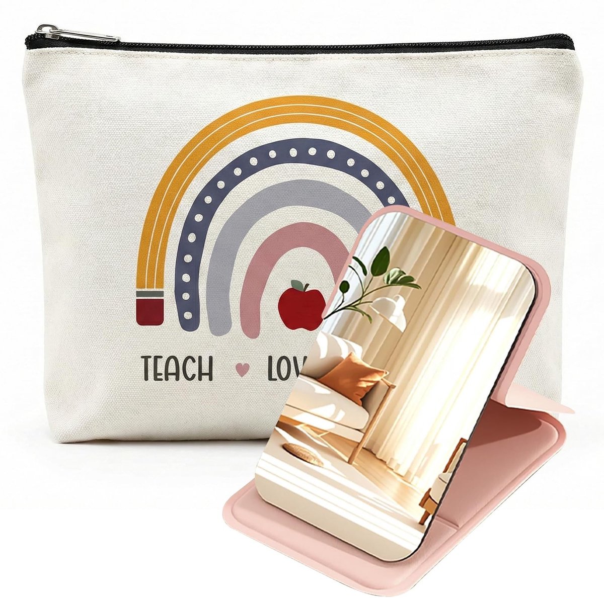 SolidKeus - Cosmeticaset voor Leraren met Canvas Tas en Spiegel