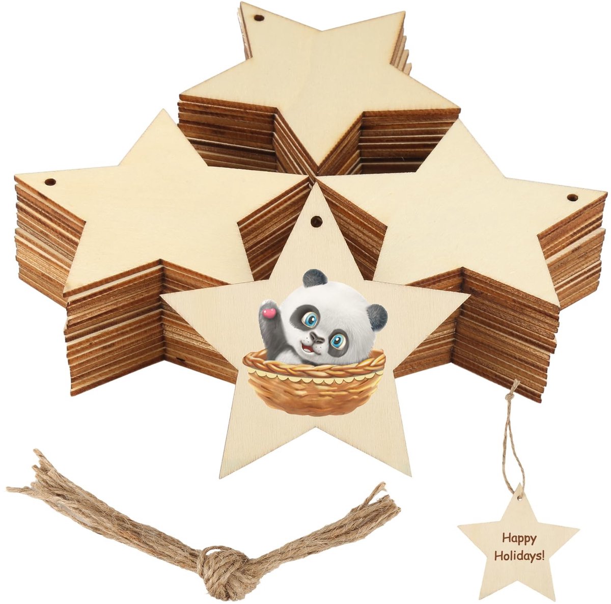 SolidKeus - Set van 50 Houten Poinsettia Sterren voor Kerstdecoratie
