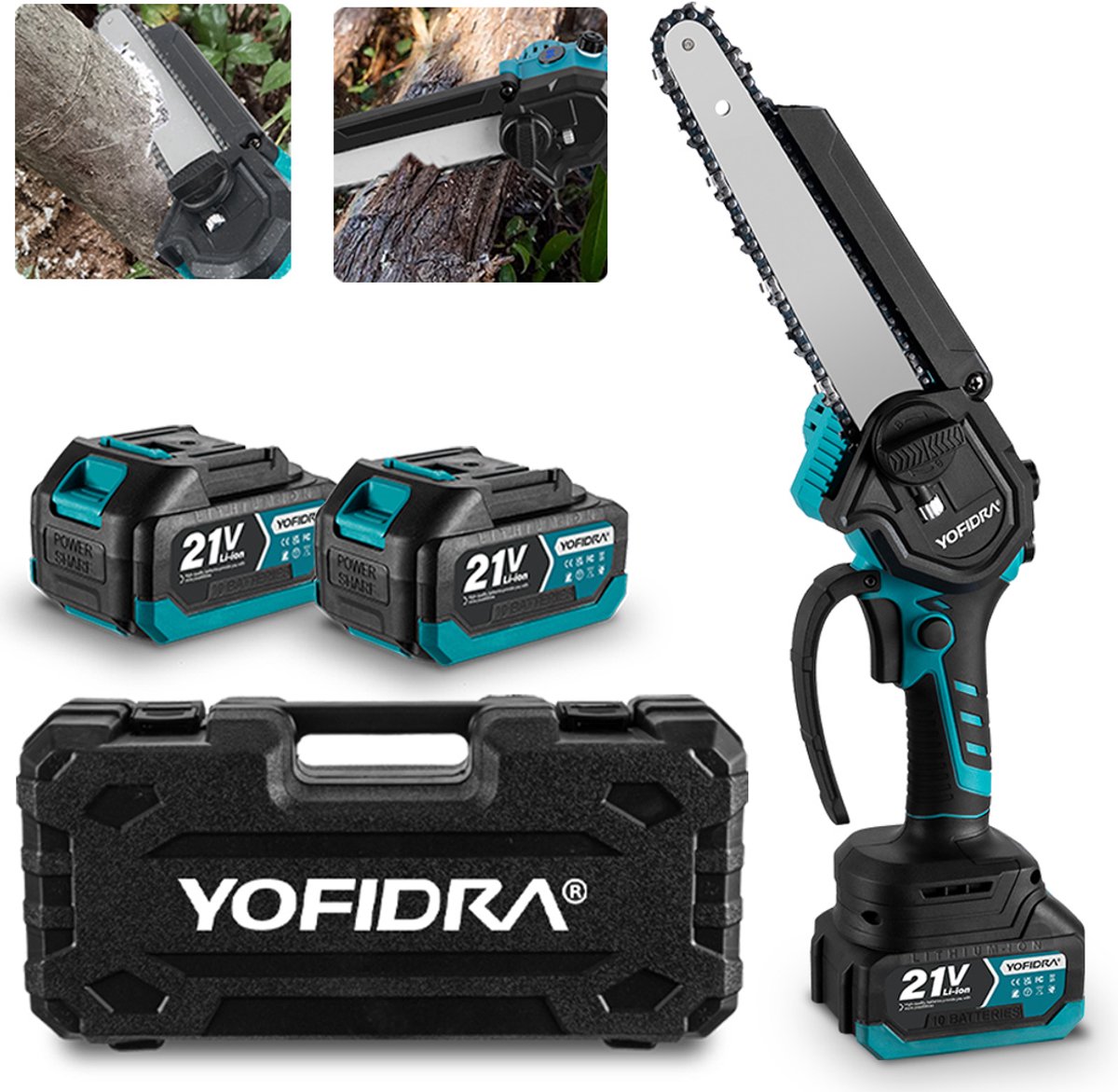 Yofidra Mini Kettingzaag - 20cm Kettingzaag - met 2x Accu's - Takkenzaag - Elektrisch Handkettingzaag - voor tuin, boomsnoeien en hout