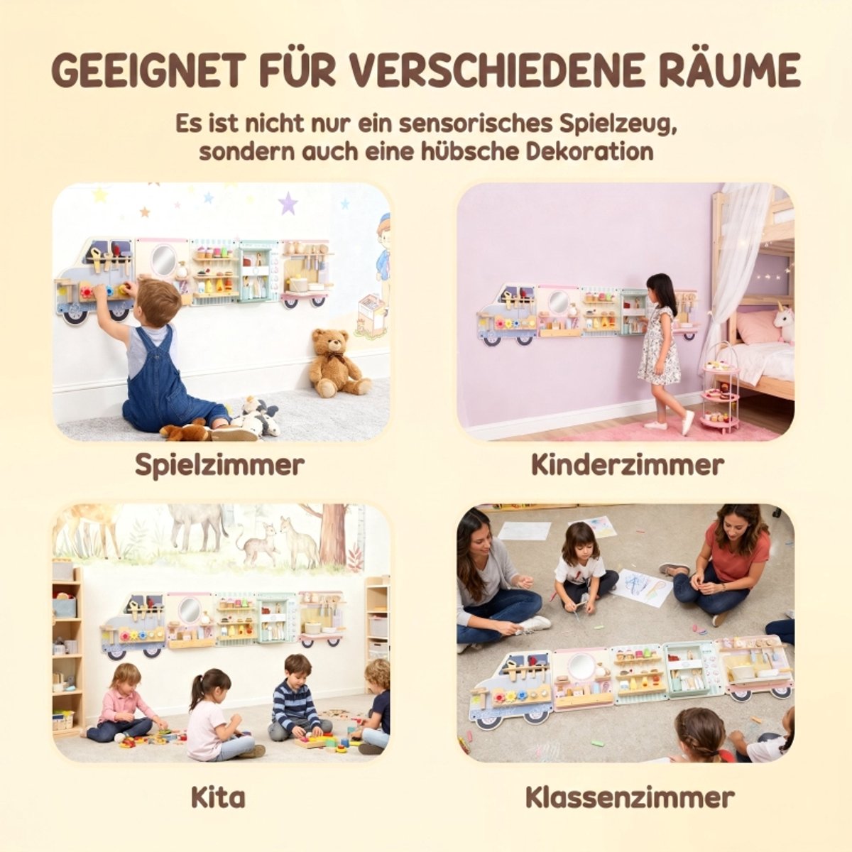COVREO Montessori busy board 163,8 cm multicolor MDF, wandmontage voor kinderen