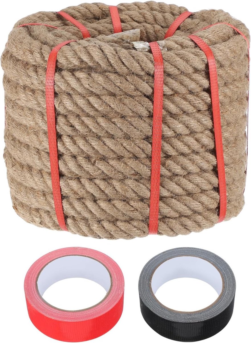 Jute touw 2,5 cm x 20 m, dik en natuurlijk gedraaid, ideaal voor knutselen, tuinprojecten en decoratie
