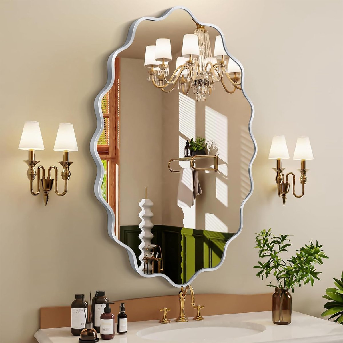 Metalen omlijst ovale golvende metalen frame spiegel - decoratieve wandspiegel voor slaapkamer - hal en woonkamer